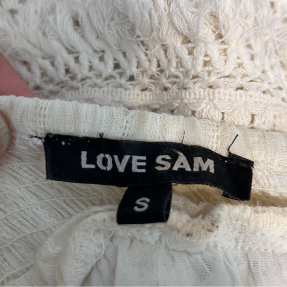 Anthropologie Love Sam Cotton Off Shoulder Short Sleeve Ivory Crocheted Top, Sm - Picture 6 of 9